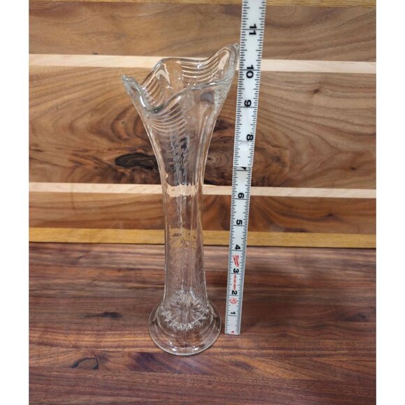 Antique L. E. Smith Clear Iridescent Carnival Glass Swung Vase - Picture 3 of 7